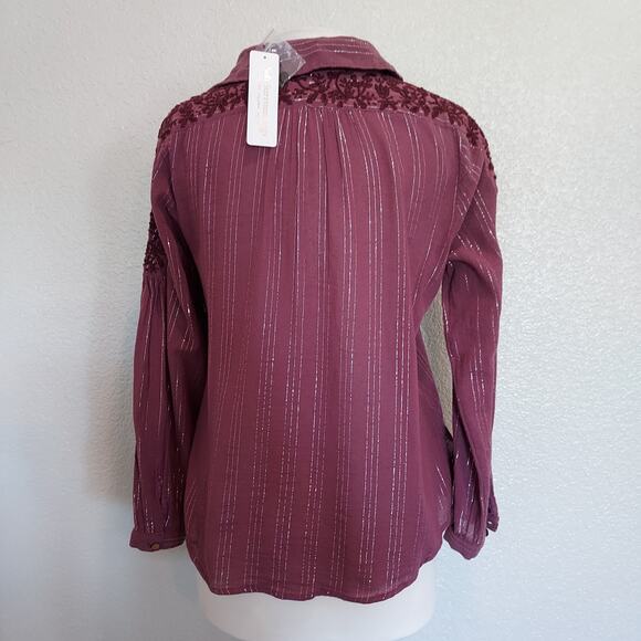 NEW Soft Surroundings Rasberry Red Striped Button Up Size M - Picture 11 of 15